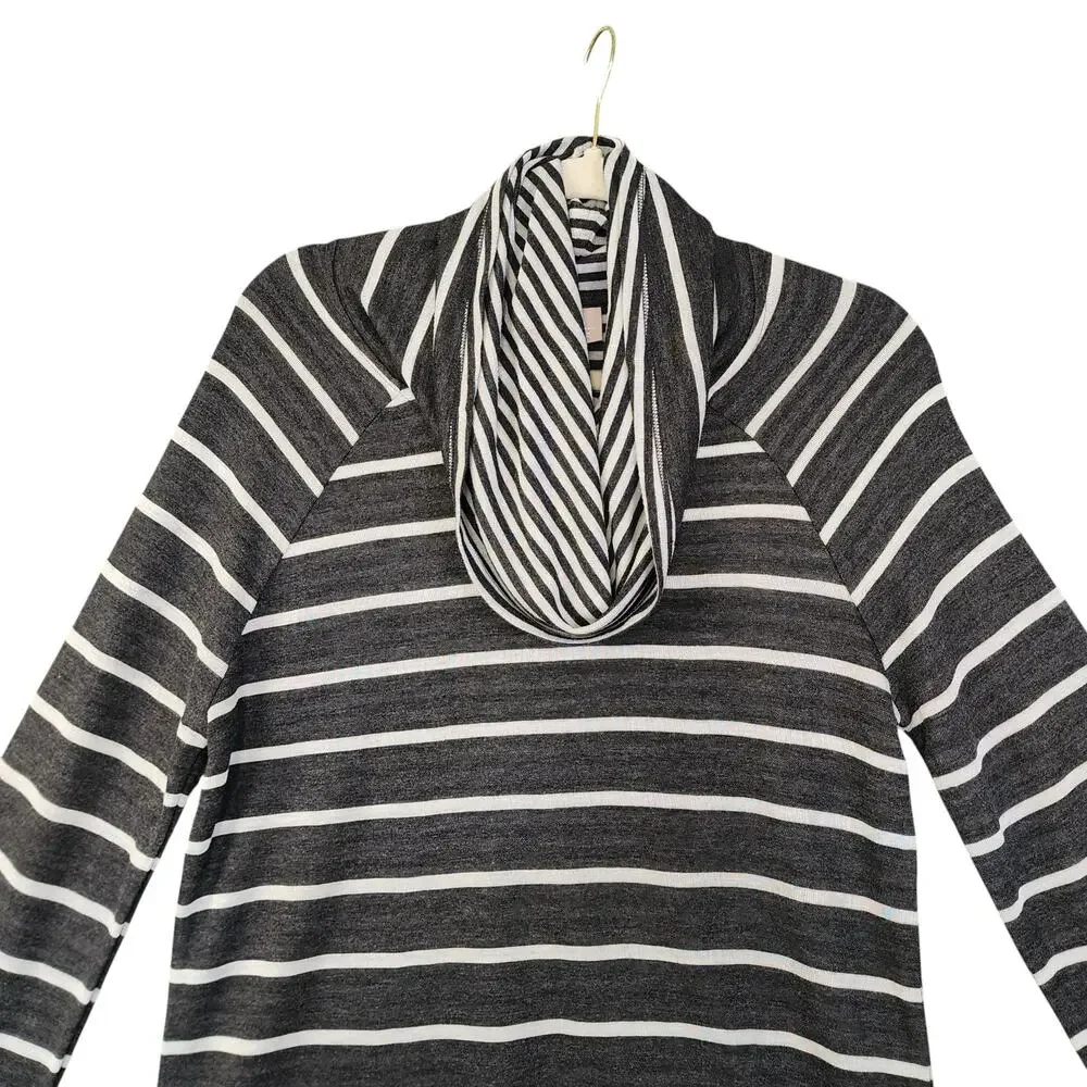 Chicos Zenergy Womens Striped Cowl Neck Tunic Sweater Size Small‎ Heather Gray